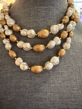 Vintage Gold and Cream Multi-Strand Beaded Necklace